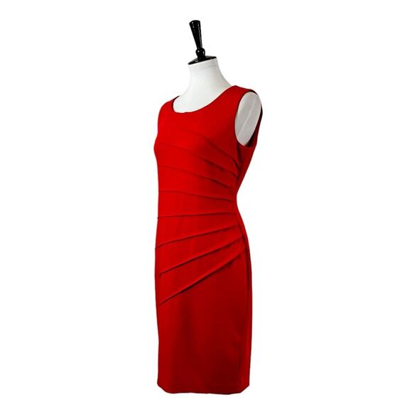Calvin Klein Sheath Dress Sunburst Ruched Sleeveless Red Crimson Women’s Size 8 - Picture 4 of 15